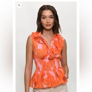 NWT Hutch Winola Orange and Pink Floral Ruffle Blouse Asymmetric Hem Large